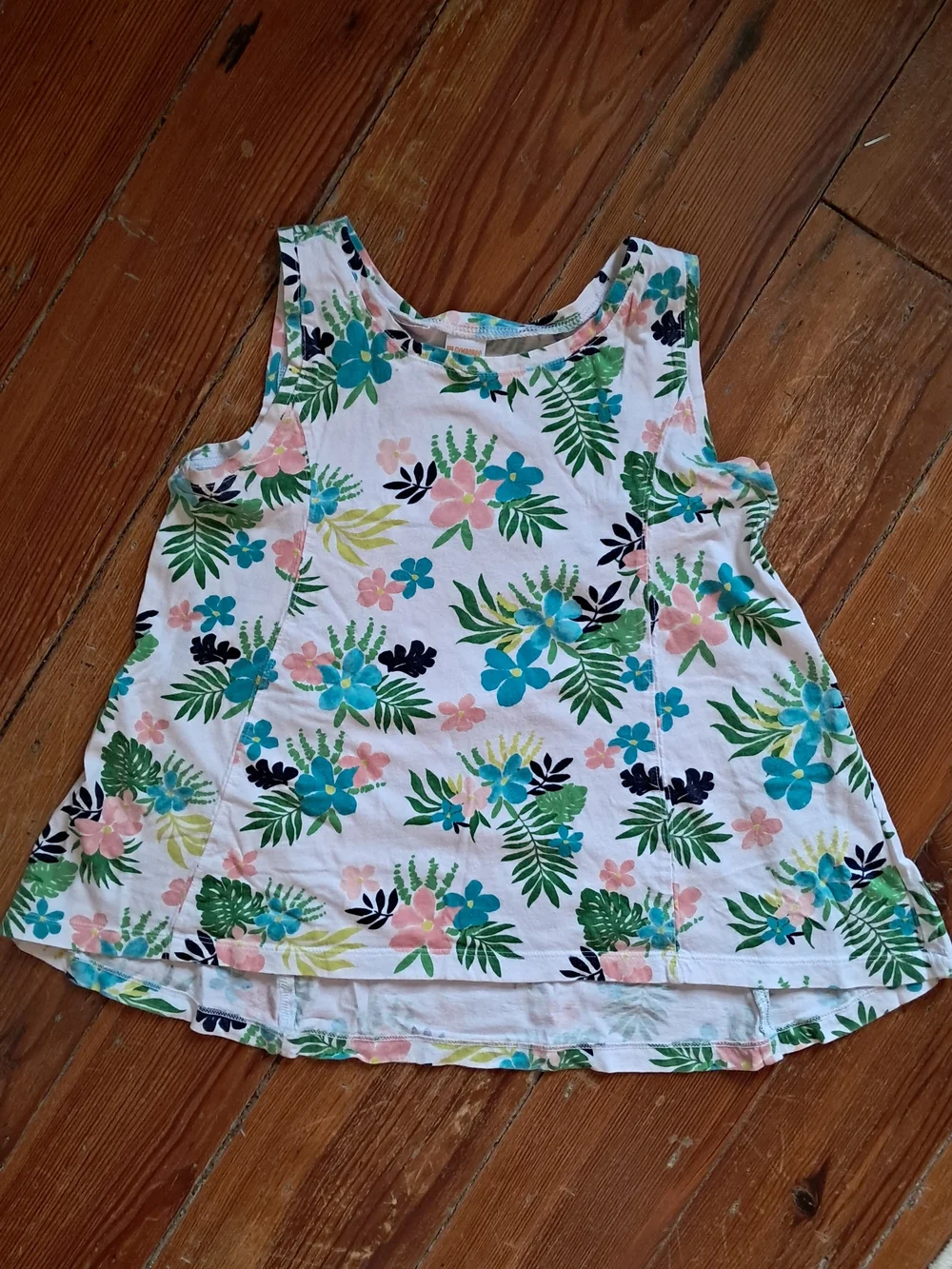 Gymboree White Tank Top with Teal, Pink & Green Floral Print